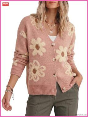 Floral Knit Cardigan Sweater Open Front Long Sleeve